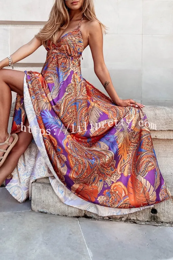 Semi Chic Printed Suspender Pleated Panel Maxi Dress