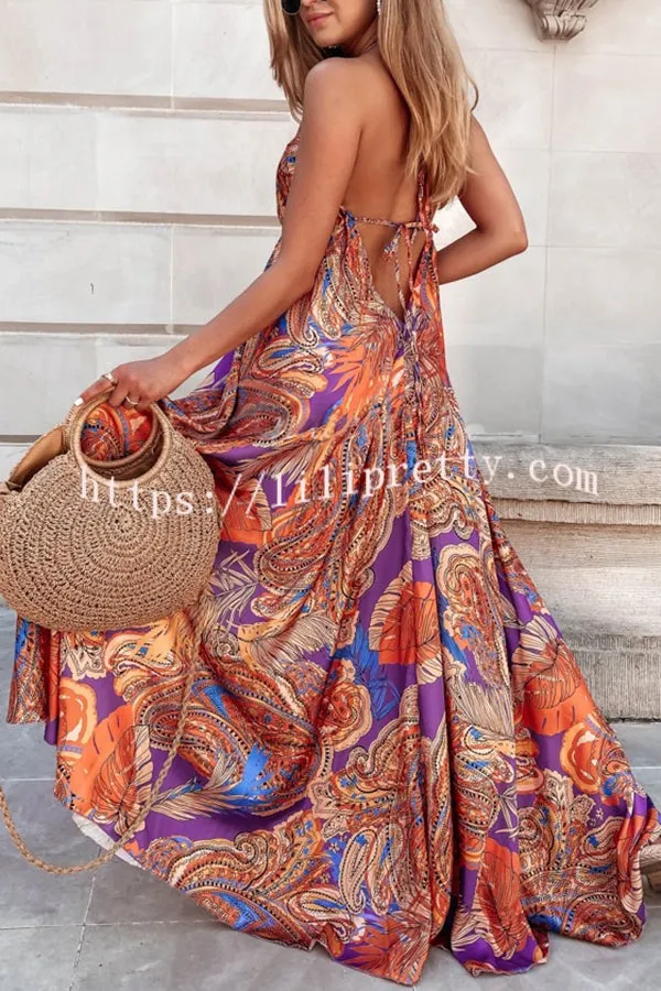Semi Chic Printed Suspender Pleated Panel Maxi Dress