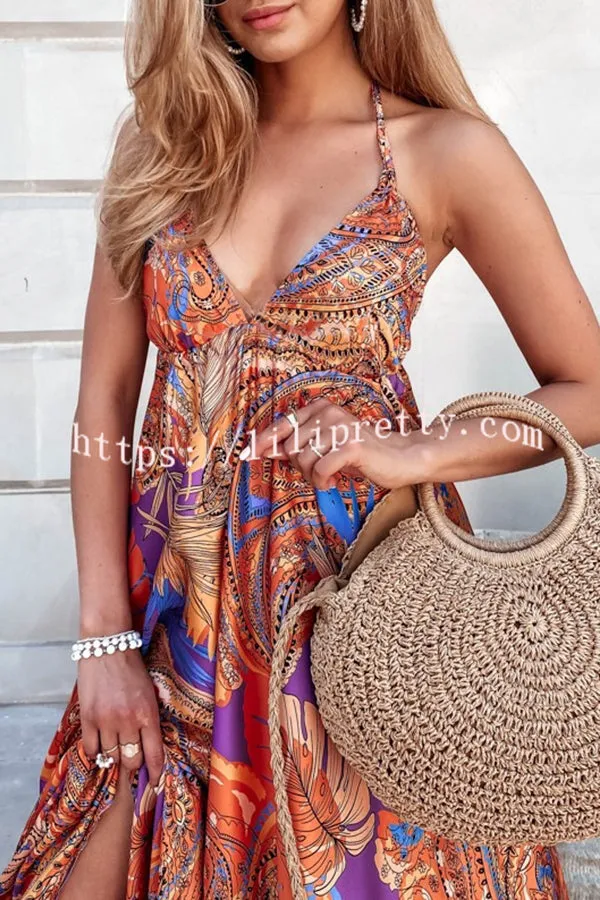 Semi Chic Printed Suspender Pleated Panel Maxi Dress