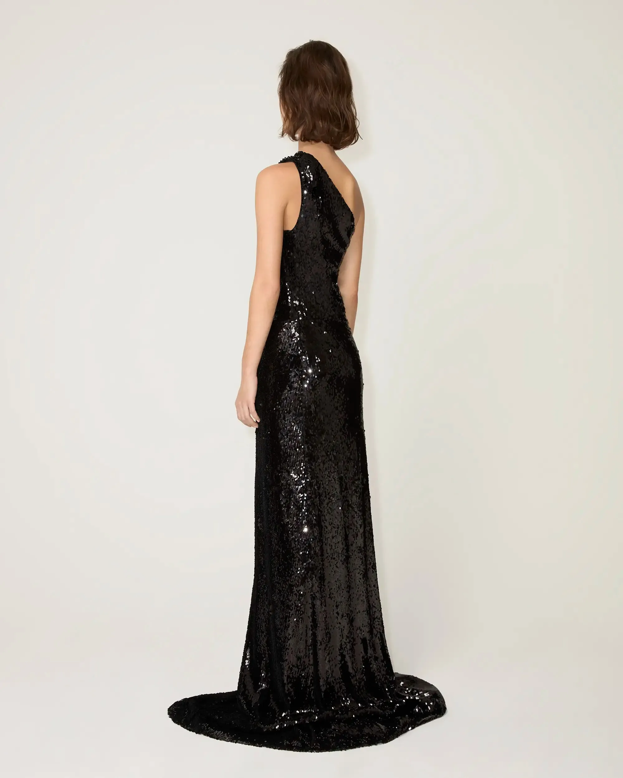 Sequin One Shoulder Gown | Black