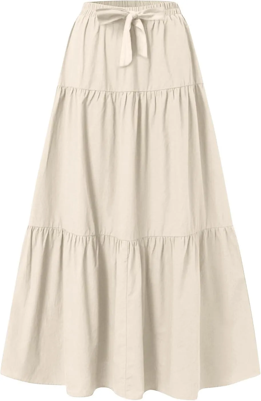 Skirts for Women Trendy High Waisted Tiered Linen Maxi Skirt Casual Flowy Pleated A Line Beach Long Skirts with Tie