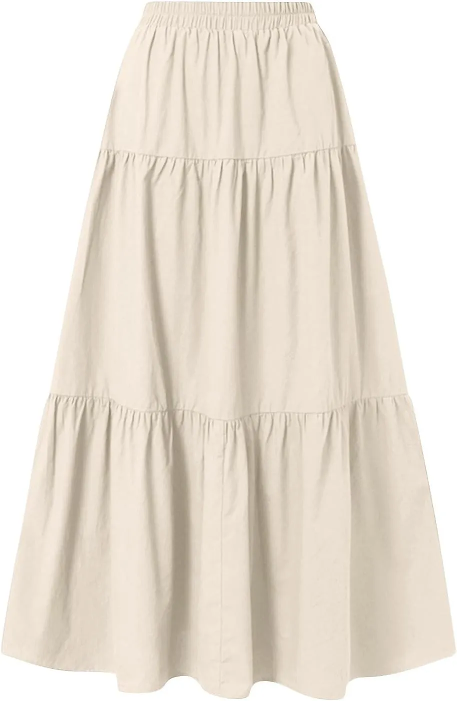 Skirts for Women Trendy High Waisted Tiered Linen Maxi Skirt Casual Flowy Pleated A Line Beach Long Skirts with Tie