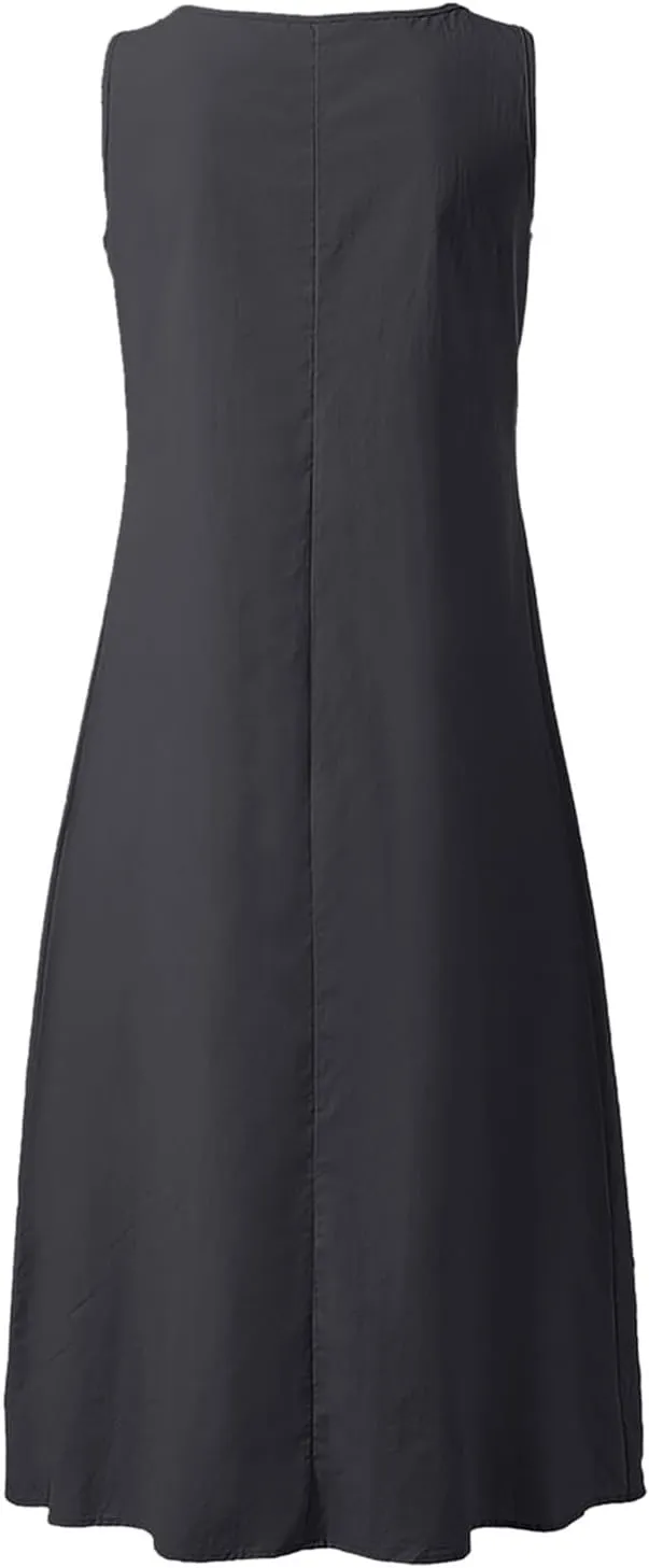 Summer Dresses for Women Casual Sleeveless Cotton Linen Sundresses V Neck Flowy Beach Vacation Dress with Pockets