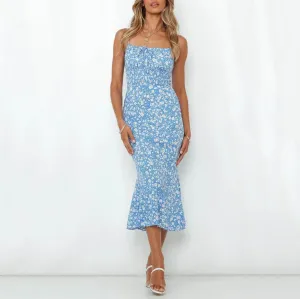Summer new sexy suspenders halter printed dress