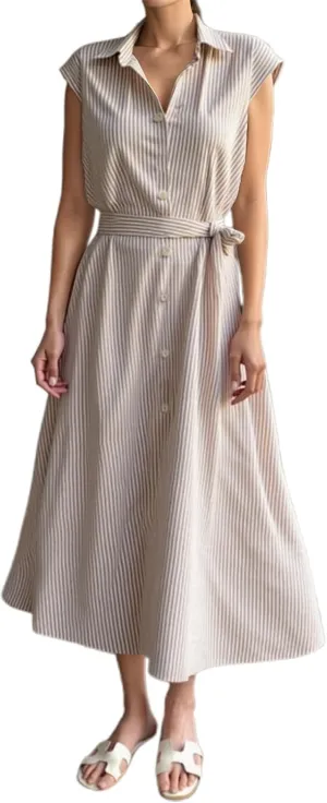 T Shirt Dress for Women with Waist Tie Casual Loose Fit Beach Cover Ups Striped Beach Short Sleeve Sundress with Pocket
