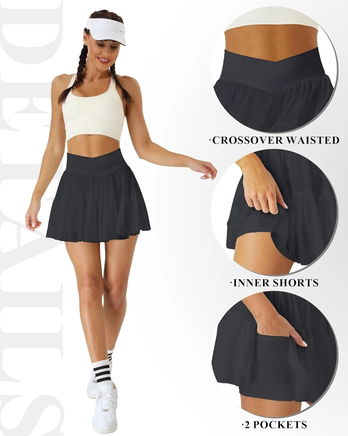 Tennis Skirts for Women Golf Skirt with Shorts Underneath Crossover Athletic Pleated Tulle Skorts with Pockets