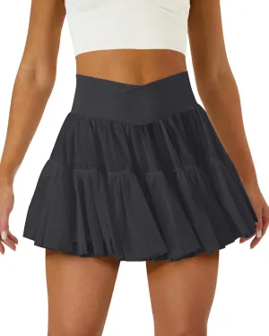 Tennis Skirts for Women Golf Skirt with Shorts Underneath Crossover Athletic Pleated Tulle Skorts with Pockets