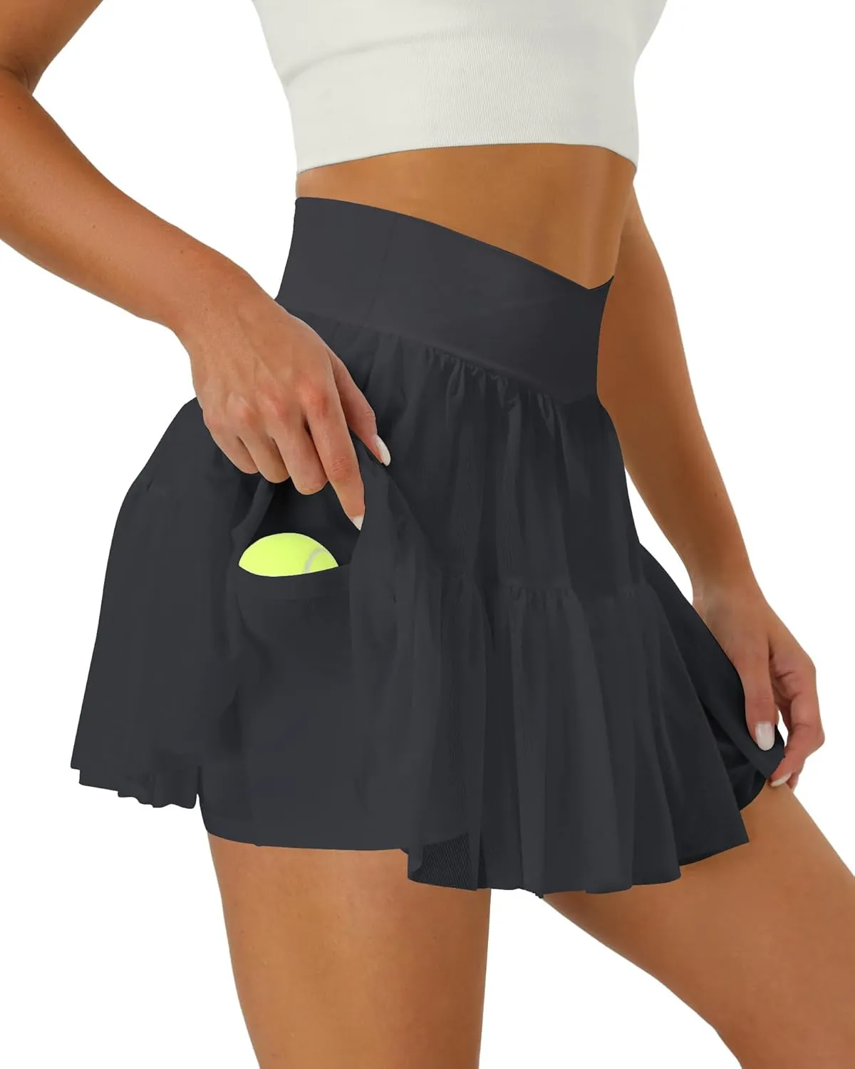 Tennis Skirts for Women Golf Skirt with Shorts Underneath Crossover Athletic Pleated Tulle Skorts with Pockets
