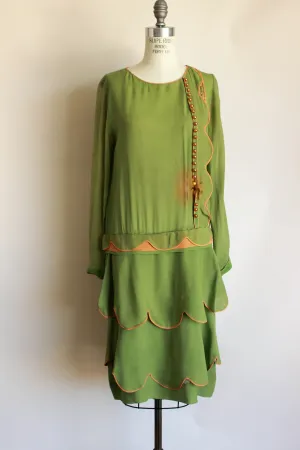 Vintage 1920's Green Silk Chifon Dress