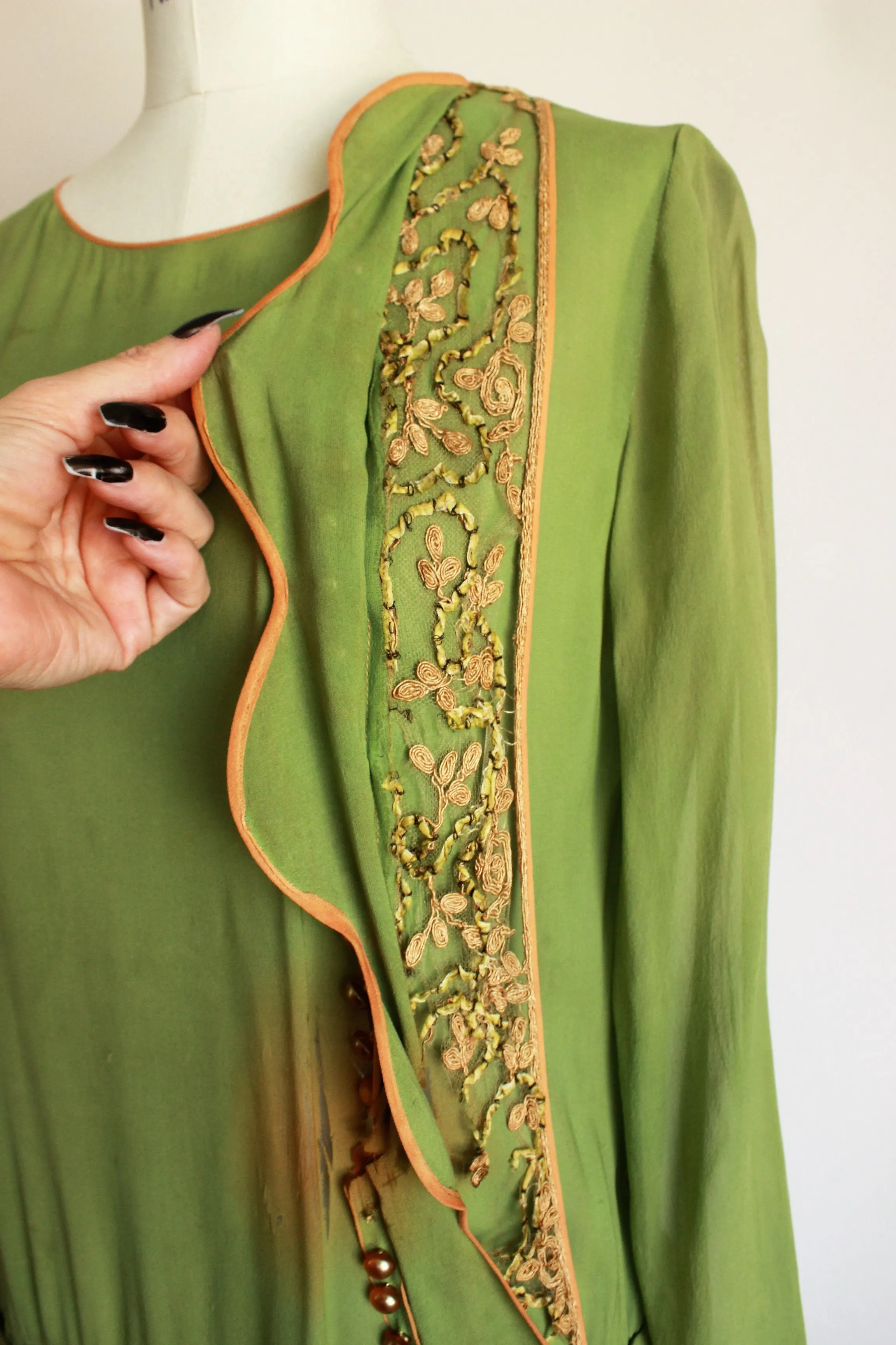 Vintage 1920's Green Silk Chifon Dress