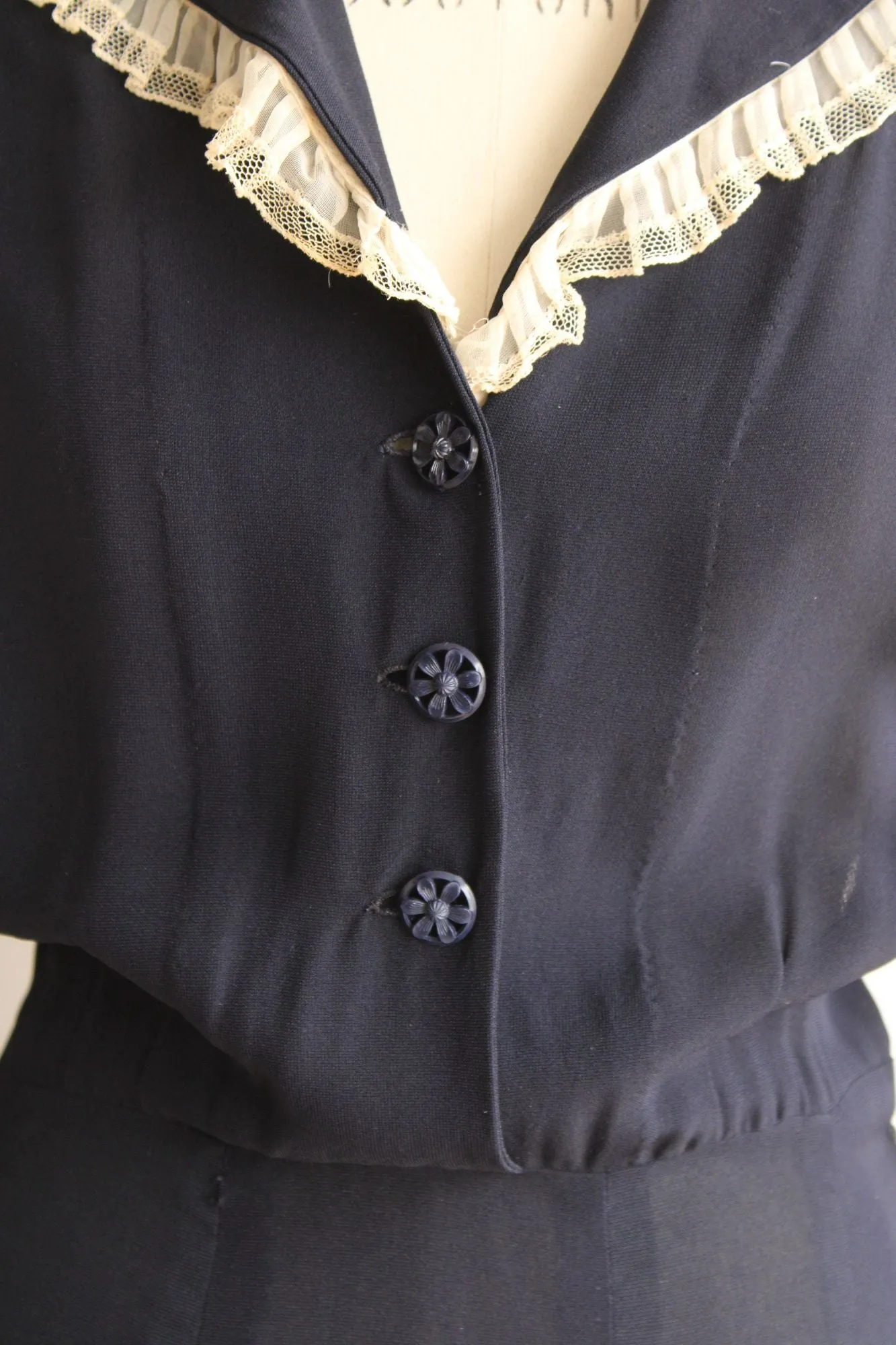 Vintage 1940s Volup Size Navy Blue Rayon Shirtwaist Dress