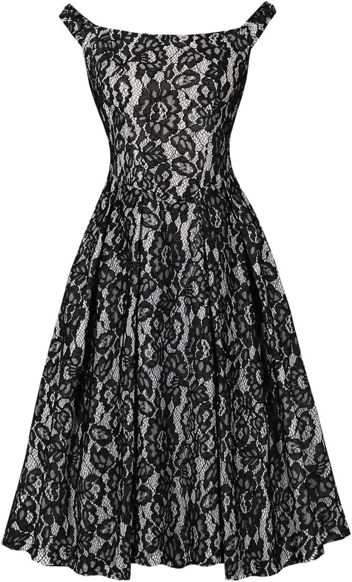 Wellwits Women's Gothic Floral Lace Off Shoulder Vintage Formal Dress