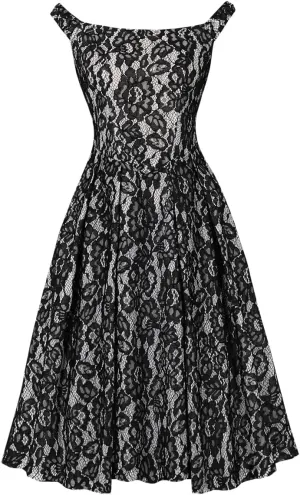 Wellwits Women's Gothic Floral Lace Off Shoulder Vintage Formal Dress