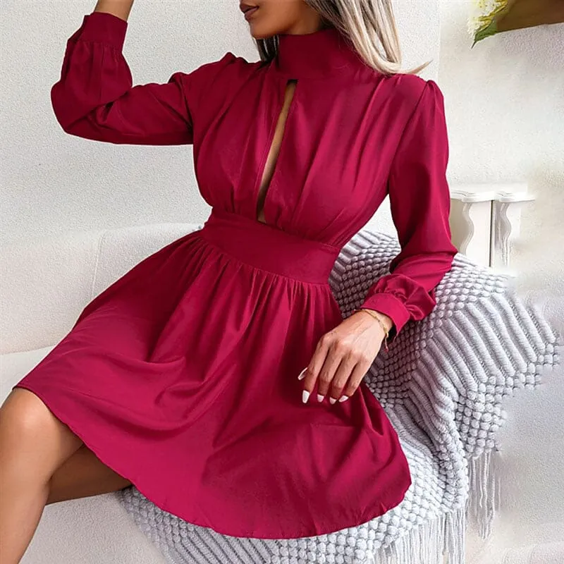 Women's A Line Turtleneck Mini Dress