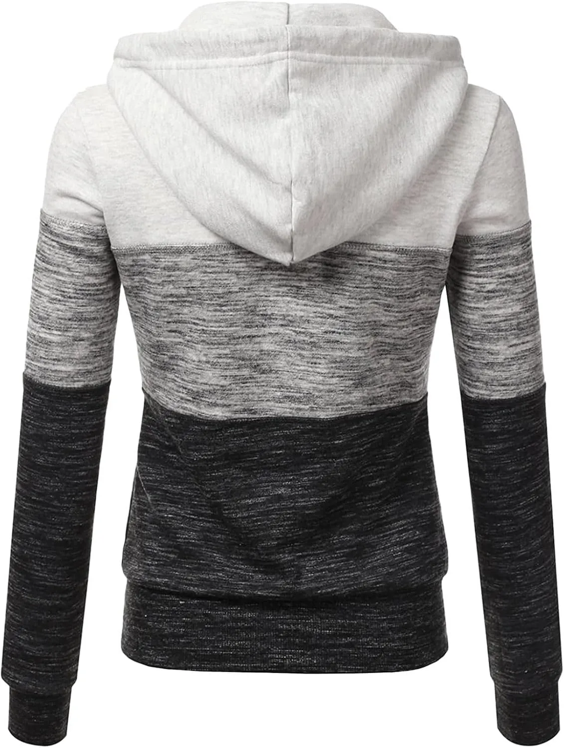 Women's Hoodie Colour Block Hooded Sweatshirt Zipper Long Sleeve Top with Pockets