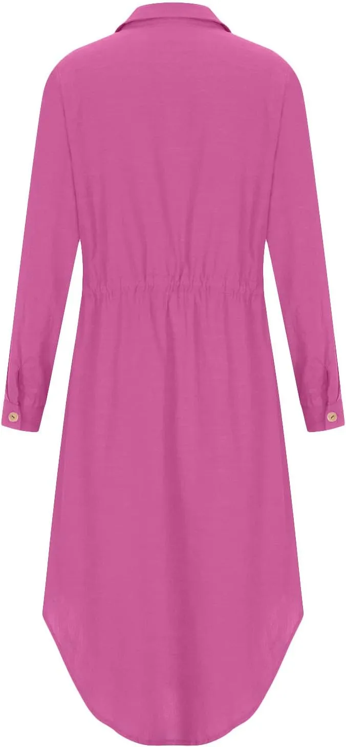 Women's Maxi Shirt Dress 2024 Spring Summer Long Sleeve Dresses Lapel V Neck A Line Flowy Elegant Party Long Dresses