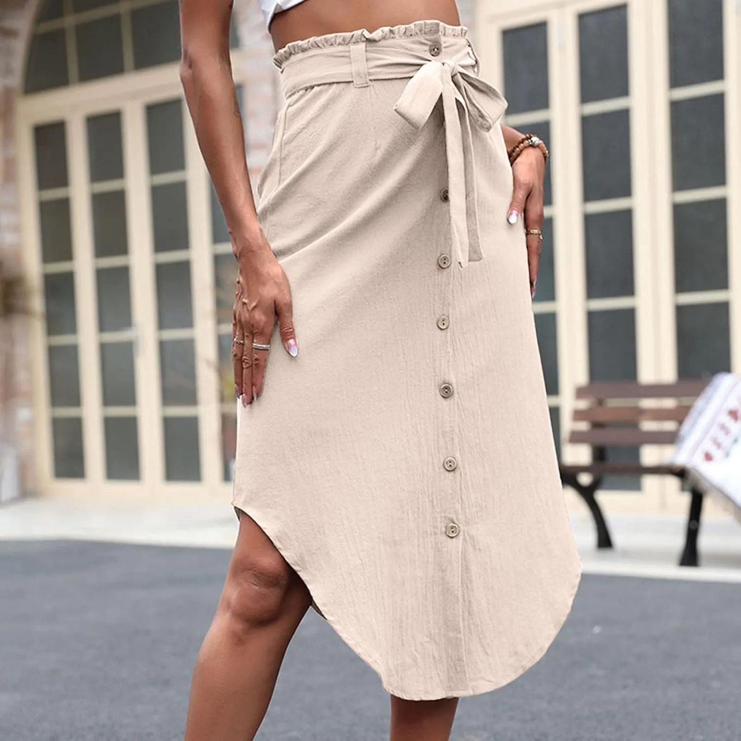 Women??s Skirts High Waist A-Line Tiered Maxi Long Skirt Spring Dresses Beach Maxi Skirt Self Belted A Line Skirts