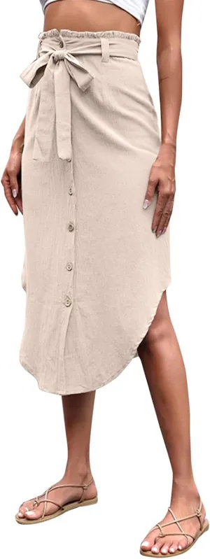Women??s Skirts High Waist A-Line Tiered Maxi Long Skirt Spring Dresses Beach Maxi Skirt Self Belted A Line Skirts