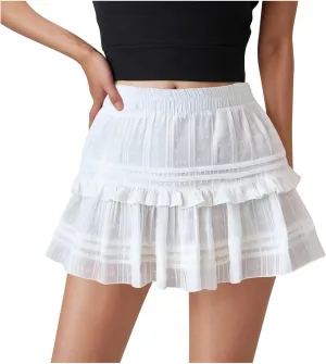 Women's Swiss Dot Mesh Pleated Mini Skirt High Waisted A-Line Tiered Ruffle Tennis Skirts Sports Skater Running Skirt
