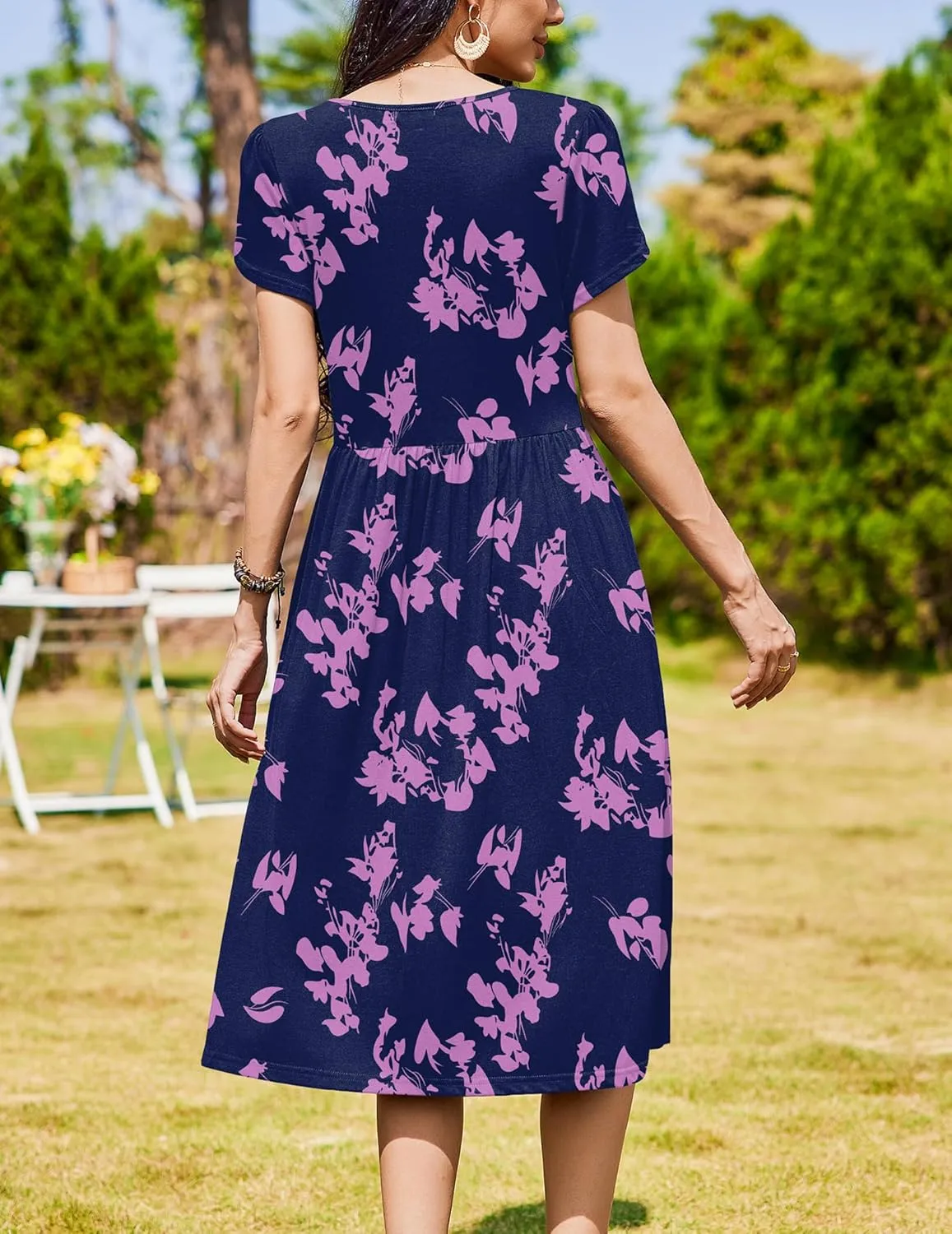 Zeagoo Women Summer Short Sleeve Midi Dress with Pockets Casual Aline Flowy Tshirt Dress Floral Vocation Beach Sundress